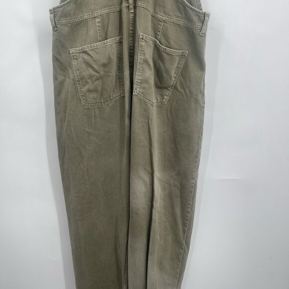 Free People We The Free Olive Green Good Luck Barrel Denim Overalls Size XL - Picture 7 of 10